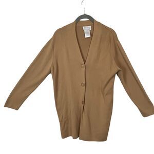 Cardigan Sweater Designers Originals Women's 100% Ribbed Cotton Tan Size Medium